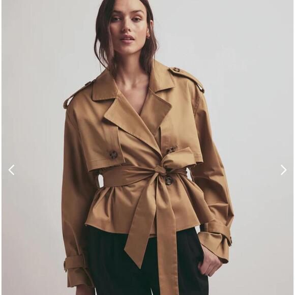 Favorite Daughter Jackets & Blazers - Women's Tan Coat THE CROPPED CHARLES TRENCH